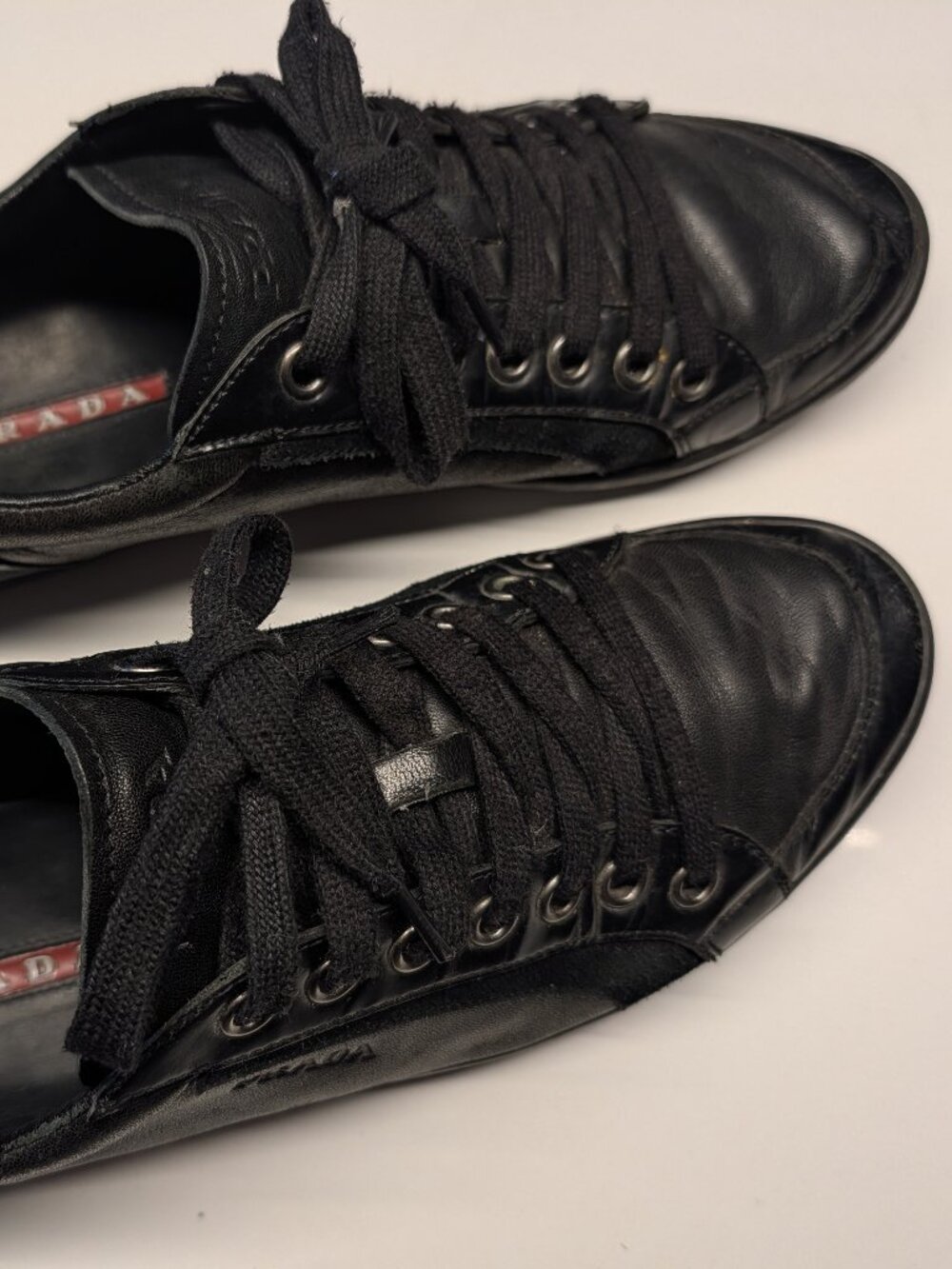 Authentic Prada Sport Linea Rossa Black Leather Sneakers UK 8 / 4E 1835 (Fits US